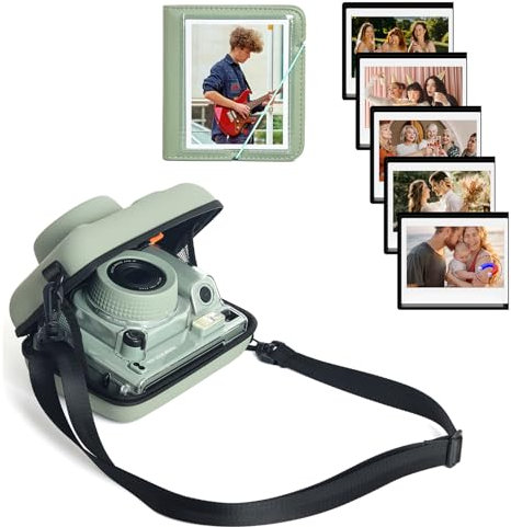 HIYQIN Sac pour Appareil Photo Compatible avec Fujifilm Instax Wide 400, pour Instax Wide 400/210/300, Étui Rigide en EVA avec Album Photo, Cadres Magnétiques et Bandoulière - Vert