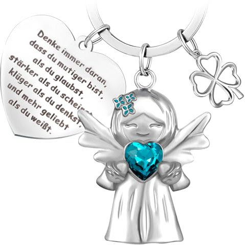 YnewL Llavero de ángel de la guarda con piedras preciosas y flores lilas, azul, kompakt