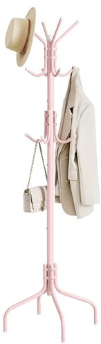 SONGMICS Appendiabiti da Terra, Attaccapanni in Metallo con 12 Ganci, 4 Gambe, Appendi Abiti Cappotti Cappelli Borse, per Ingresso Camera da Letto Ufficio, Rosa Pastello RCR031R01