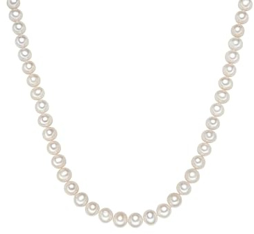 Valero Pearls Damen Perlenhalskette aus Süßwasser-Zuchtperlen | Perlenform Rund,Perlengröße 9 - 10 mm,Perlenfarbe weiß,einzeln geknotet,925/- Sterling Silber,Magnetverschluss,Perlenkette