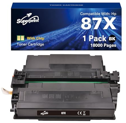 Superprint 87X Tonerkartusche Schwarz (Mit-chip) Kompatibel für HP LaserJet Pro M501dn Enterprise MFP M506dn M506n M506x M527dn M527f Flow MFP M527z 87A 87X CF287A CF287X Toner (Groß 18000 Seiten)