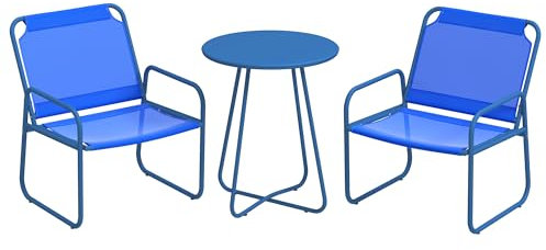 Outsunny 3-teiliges Gartenset, Gartenmöbel, 2 Sessel 1 runder Tisch, Stahl und atmungsaktiver Stoff, marineblau