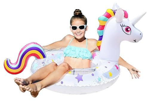 ACTOYS Salvagente Bambino Unicorno, Salvagente Bambina, Ciambella Gonfiabile, Anello di Nuoto, 5-10 Anni, 90 cm, Giochi Piscina, per Piscina e Spiaggia (Licorne)