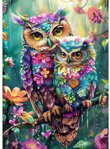 QQYRHN 5D Bunte Eule Diamond Painting Kit für Erwachsene Anfänger Liebe der Mutter Diamant Kunst Kits Vollständiges DIY Blumen Diamantstickerei-Set Perfekt zur Entspannung und Dekoration 30x40 cm