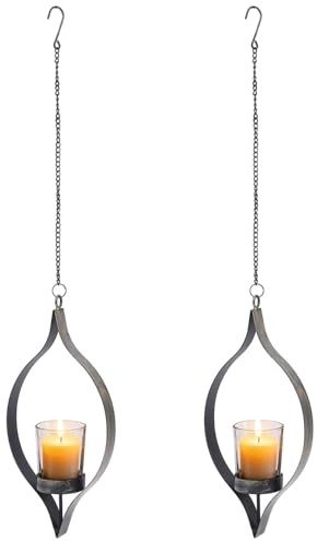 Buachois 2 Pcs Metal Hanging Candle Holder Vintage Hanging Tealight Candle Lanterns Iron Sconce Tea Light Stand for Home Garden Backyard Pergola Patio Umbrella Tree Window Decor