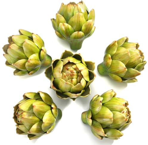 Peohud 6 Pack Large Green Artificial Artichokes, Fake Vegetables and Faux Fruits for Home Kitchen Wedding Party Bowl Vase Filler Decorations