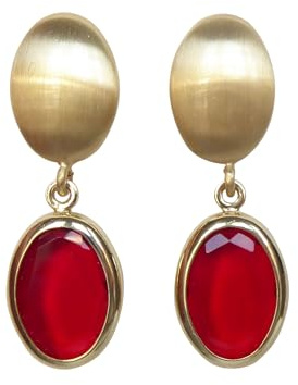 Ohrstecker 23 Karat-Vergoldung Anhänger oval rot geschliffenes Glas hochwertig Handarbeit Italien Vicenza festlich elegant Geschenk Weihnachten