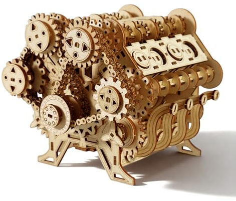 3D Puzzles für Erwachsene - Holz V8 Engine Model Kit, 3D Puzzle Modell Engine Kit mit funktionierendem Motor, DIY Kits Hobbys für Männer für Männer, Teen (591PCS)
