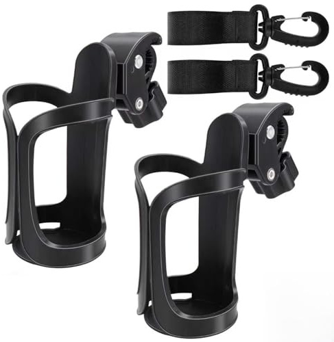 WPPQWP Lot de 2 porte-gobelets pour poussette, porte-gobelets, porte-gobelets, à 360 °, avec 2 crochets, pour VTT, vélos, poussettes, fauteuils roulants