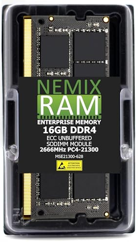 16GB 1X16GB DDR4 2666MHZ PC4-21300 2Rx8 1.2V CL19 260-PIN ECC Unbuffered SODIMM NEMIX RAM Compatible avec Synology D4ES03-16G NAS 25 Series: DS1825+ DS1525+ DS925+ DS725+ DS7255+ +