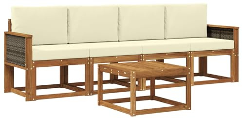 vidaXL Outdoor-Sofagarnitur mit Kissen 4 pcs Natur und Creme, Garten, modernes Outdoor-Sofa, gemütliche Lounge-Sitzgruppe für Terrasse