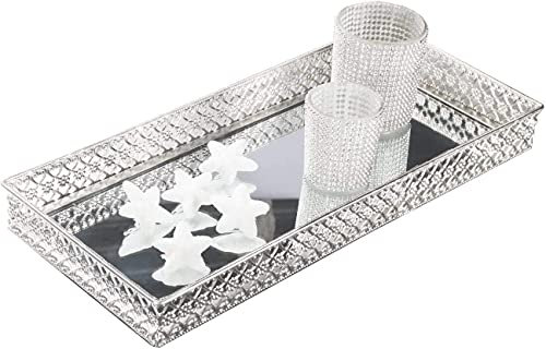 DRULINE Spiegeltablett Dekotablett Vassoio Vassoio Vassoio di Candele Shabby Chic - Spiegeltablett Robin - Argento