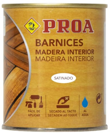 Barniz al agua interior. Satinado. Transparente. 4 L.