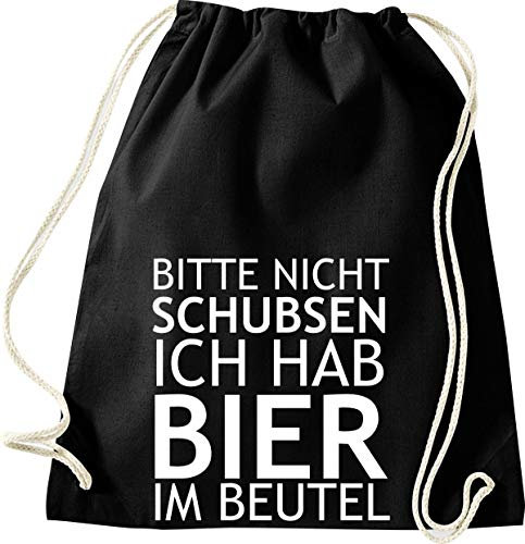 Shirtinstyle Gym Sack Turnbeutel BITTE NICHT SCHUBSEN ICH HAB BIER IM BEUTEL, Farbe Schwarz
