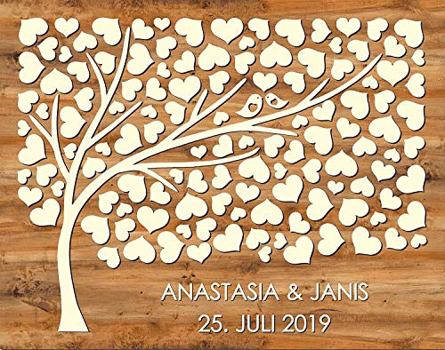 Manschin-Laserdesign Personalisiertes 3D Gästebuch aus echtem Holz - Baum - Gästebuch Alternative - 75x60 cm (Nussbaum Hell)