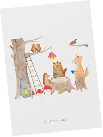 Mr. & Mrs. Panda Postkarte Waldtiere Picknick - Geschenk, Ansichtskarte, Grußkarte, Hase, Fuchs, Eichhörnchen, Fotokarte, Ansichtskarten, Maus, Igel, Lustige Sprüche, Postkarten, Wald