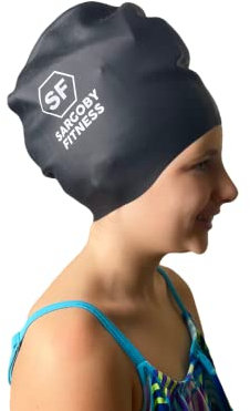 Sargoby Fitness Gorro de natación de Pelo Largo para niños Utilizado para Proteger Rastas, Trenzas, Gorro de natación Extra Grande para niños (Negro, Medio)