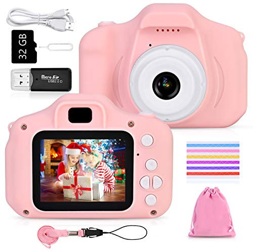 Faburo Cámara de Fotos para Niños Juguete, Camara Fotos Infantil con Tarjeta de Memoria Micro SD 32GB Cámara Digital Video Cámara Regalos de Cumpleaños 3 a 12 años Niños y niñas