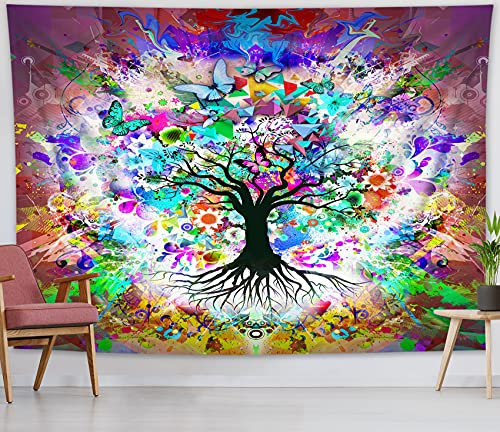 LB 150x100cm Tapisserie Murale Arbre de la vie Tenture Murale Trippy Couverture Murales Coloré Tapisseries Decoration Murales pour Maison Salon Chambre Dortoir