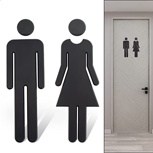 WC Segno Targa Toilette Bagno 1 Paio Porta Targhetta Cartello Toilette Adesivi Segnaletica Simbolo Uomo e Donna Targhette Bagno (Nero(20 cm))