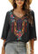 Seasonal Bohemian Embroidery Mexican Tops Women's Summer Boho Shirts Hippie Peasant 3/4 Sleeve V Neck Blouses Tunic (328-Black, M)