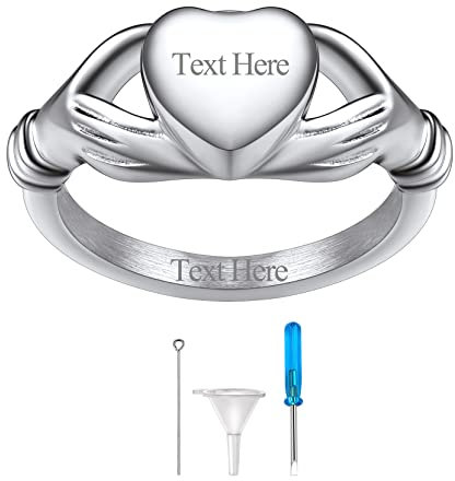 Richsteel Damen Herren Claddagh Ring in Größe 64.6 personalisierter Memorial Kremation Fingerring für Asche Feuerbestattung Schmuck