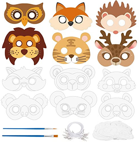 Landifor 24 Stück Tiermasken zum Ausmalen Tier Papiermasken bemalen Kinder Partymaske leere Waldtiermasken Bastelarbeiten für Jungen Mädchen Geburtstage Dschungelthema Party Cosplay
