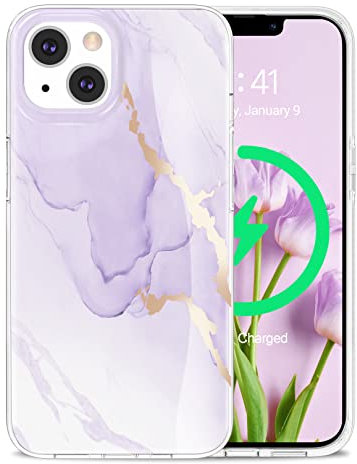 Togestar für iPhone 14 Hülle Marmor 6.1, [Verblasst Nicht] MoonRiver Series Ultra Dünn Aesthetic Glitzer Handyhülle, Flexibel Silikon TPU Schutzhülle Marble Case, Lila