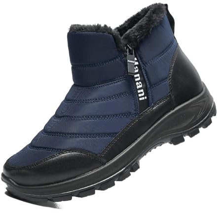 Stivali da Neve Scarpe Uomo Invernali Stivaletti Cerniera Outdoor Impermeabili Foderato in Pelliccia Caldi Impermeabile Scarponi Trekking Scarpe Comodo Blu 44EU