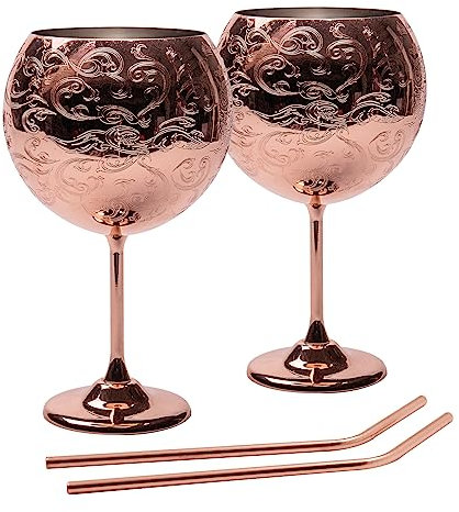 Gin Gläser Set, Edelstahl Cocktail Weingläser 2er Set, Gin Kelche für Gin Liebhaber, 680ml, Roségold, (Nur Handwäsche)
