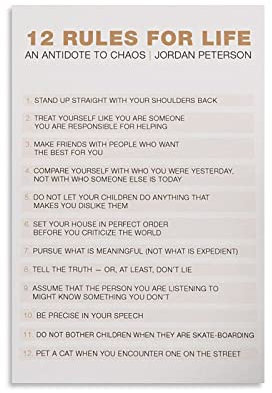 Jordan Peterson 12 More Rules For Life Motivierende inspirierende Zitate Poster Dekorative Leinwand Wandkunst Wohnzimmer Schlafzimmer Gemälde 30 x 45 cm