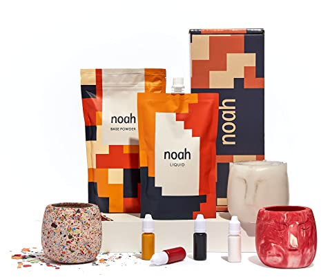 noah Jesmonite & Terrazzo Starterkit - Enthält Silikonformen, Farben, Handschuhe, Schleifpapier, Becher und Rührstäbchen – Geschenkidee (Gesichtstopf/Grundfarben)