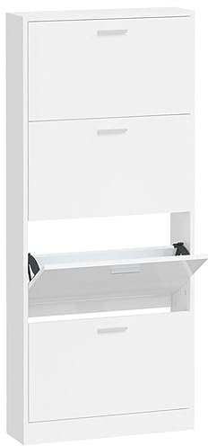 vidaXL Schuhschrank Schuhablage Schuhregal Schuhständer Schuhaufbewahrung Schuhkipper Schuhkommode Hochglanz-Weiß 59x17x150cm Holzwerkstoff
