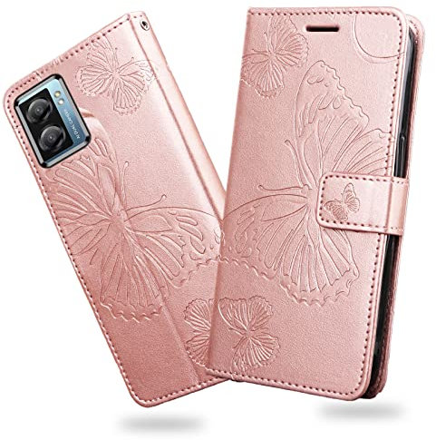 DENDICO Cover per Oppo A57S 4G/ Oppo A77 5G / Oppo A57 4G, Portafoglio Custodia in PU Pelle per Oppo A57S 4G/ Oppo A77 5G / Oppo A57 4G, Antiurto Cover a Libro con Slot per Carte, Oro Rosa