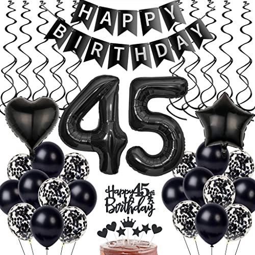 Schwarz 45. Geburtstag Dekoration, Luftballon 45. Geburtstag Deko, Schwarz Tortendeko 45 Jahre Mann, Deko 45. Manner Frau, Deko 45. Ballons