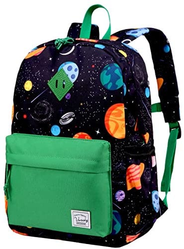 VASCHY Kinderrucksack Jungen, Niedlich Wasserdicht Vorschule Kinder Rucksack Kindergarten Kleinkind Schulranzen mit Brustgurt Grün Astronaut