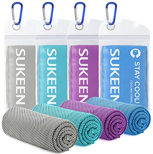 Sukeen Kühlendes Handtuch, 4er Set Kühlhandtuch Cool Towel, Gym Handtuch | Eishandtuch Kühltuch Hals, Kühlendes Handuch Mikrosfaser, Kühlendes Sporthandtuch für Yoga, Strand, Golf, Camping (100x30cm)