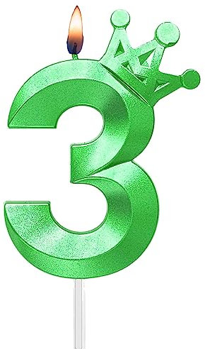 3.1inch Birthday Green Number 3 Candles with Crown Shape Decor, Large Number 3 Green Color Cake Topper for Decorating and Celebrating for Adults/Kids/Party and Family Baking.(Green3)