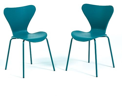 SIEDITI FUORI E DENTRO - Sedie da interno e cucina Nina impiliabili con scocca in resina e gambe in metallo (Blu Ottanio (Resina), 2)