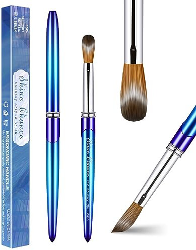 Shine Chance Acrylic Nail Brush - Size 12, 100% Pure Kolinsky Sable 3D Art Nail Brush & Application Tool - Gradient Blue Handle