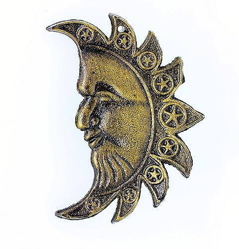 UHRIG Sonne aus Gusseisen, Rustikale Metall Wandkunst, Gartenfigur in antik Patina Schwarz Gold