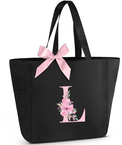 Vavabox Handtasche Damen A-Z Reißverschluss Schultertasche, Geschenke für Damen,Bräute und Brautjungfern, Arbeit,Reisen,Einkaufen,Schule (L, Schwarz)