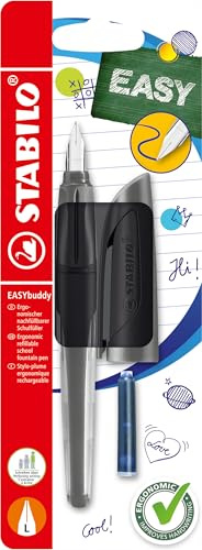 STABILO - Schulfüller mit Linkshänder-Feder L - EASYbuddy Twilight Sky | schwarz/schwarz, löschbar blau, inkl. Patrone, Blister