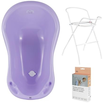 Hylat Baby Babybadewanne mit Gestell und Abfluss - TÜV Rheinland zertifiziert - ergonomisch und komfortabel für Neugeborene und Babys - Lite-Kollektion - Farbe: Lila, Motiv: Yeti