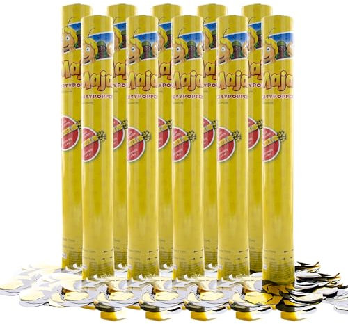 Party Factory – Konfettikanone Biene Maja Party Popper 10er Set – Partygadgets Konfetti Kanone 40cm mit bunt schimmernden Schnipseln für Kindergeburtstag – Bis 8m Flughöhe, für Innen & Außen