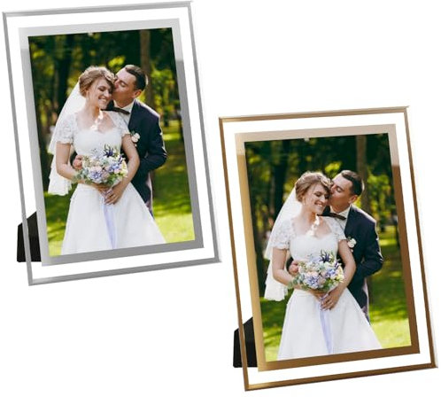 Rumgug Bilderrahmen 10x15 Silber, Gold aus Glas, 2er Set Fotorahmen Modern, Ideal für Hochzeit und Familienfotos, Tischbilderrahmen in Eleganter Optik- oder Tischaufstellung-Hochwertiges Geschenk