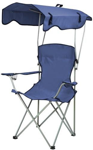 OHMG Chaise de Camping Pliante avec Accoudoirs, Pare-Soleil,Porte-gobelet et Sacs de Transport avec Auvent D'ombrage,Fauteuil de Camping pour Plage Pêche en Plein air,Fauteuil de Plage Pliable (Bleu)