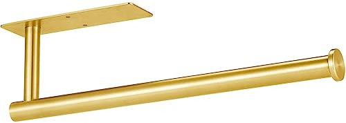 Eolax Papierrollenhalter, Papierrollenstange unter Küchenschrank, Geeignet für Küche, selbstklebend oder Wandmontage mit Bohrlöchern, SUS304 Edelstahl Gold