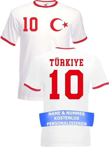 Herren T-Shirt Türkei Trikot EM 2024 mit eigenem Namen + Nummer - Rot/Weiß XXL
