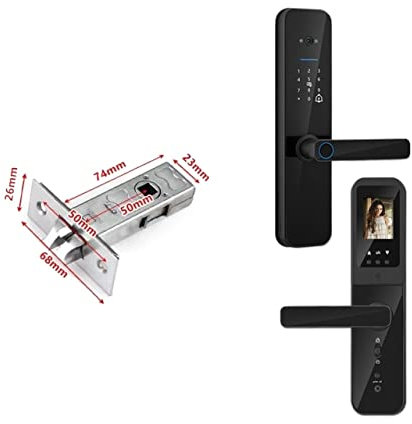 STRAFBRG Smart Door Handle Tuya Digital Electronic Smart Door Lock with Biometric Camera Fingerprint Smart Card Password Key Unlock Anti-Theft Smart Door Locks(Single tongne-50)